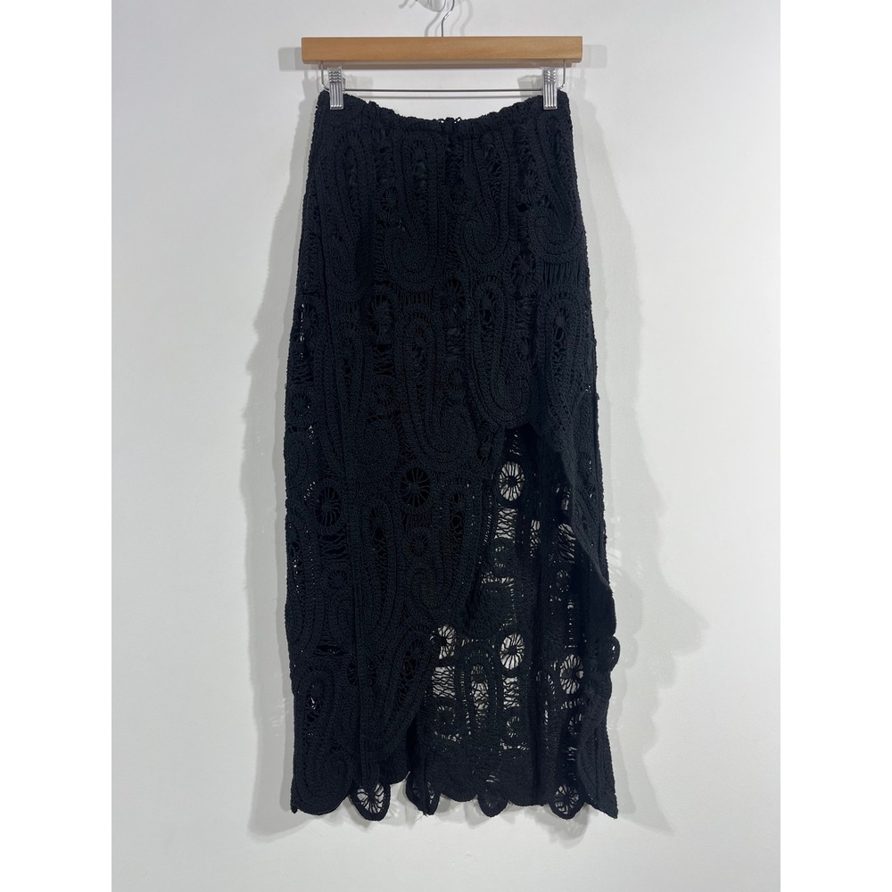 Ultra Pink Boho Fairy Grunge Crochet Lace Maxi Skirt XS Whimsigoth Witchy Retro